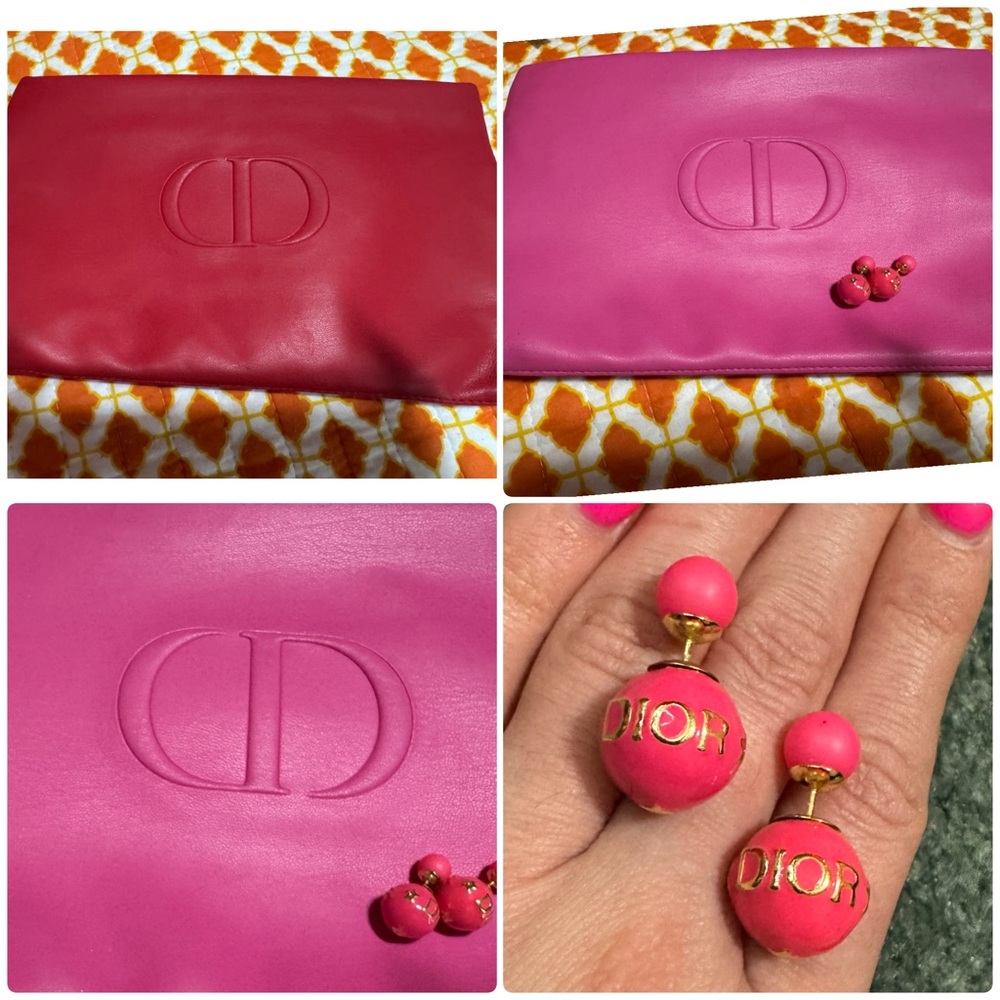 Dior Pink Earrings and Two Tone Cosmetic Bag BUNDLE!